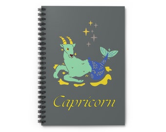 Capricorn journal - zodiac notebook - Capricorn sea-goat - Capricorn birthday - spiral notebook - 118 lined pages - 6x8"