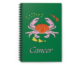 Cancer journal - zodiac notebook - Cancer crab - Cancer birthday - spiral notebook - 118 lined pages - 6x8"