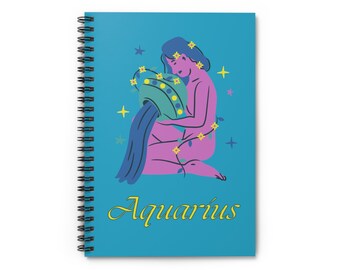Aquarius journal - zodiac notebook - Aquarius water-bearer - Aquarius birthday - spiral notebook - 118 lined pages - 6x8"