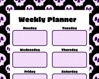 Printable PDF Spooky Weekly Planner, Purple Skulls