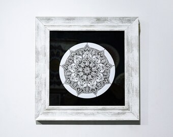 Antique Rare Mandala Floral Art in Hexagonal Frame | Vintage Long