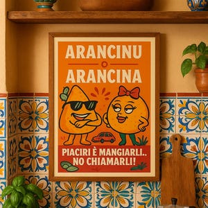 Póster Sicilia A3 Arancino/Arancina - Impresión artística sobre cartón - Decoración de pared para enmarcar o colgar