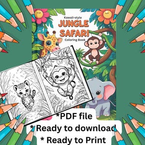 Jungle Safari Coloring Book: Animal Coloring Pages for Kids (Digital Download)