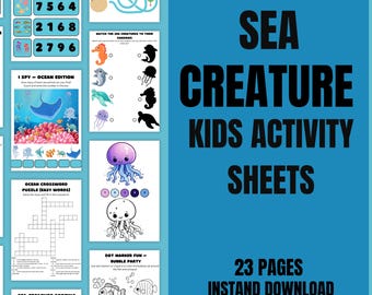 Sea Creatures Themed Activity Worksheets, Printable Kids Learning, Fun Homeschool Worksheets, Educational Ocean Activities