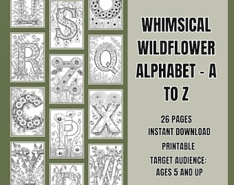 Wildflower Alphabet Coloring Book: Printable A to Z, Art Therapy (DIY Booklet)