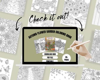 Autumn Flower Garden Coloring Book, Fall Floral Designs (Digital Download)