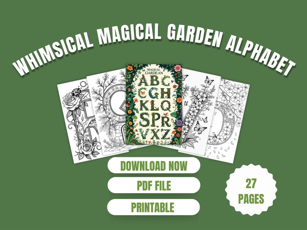Magic Garden Lettering Whimsical Magical Garden Alphabet, Printable Coloring Book,(digital ...