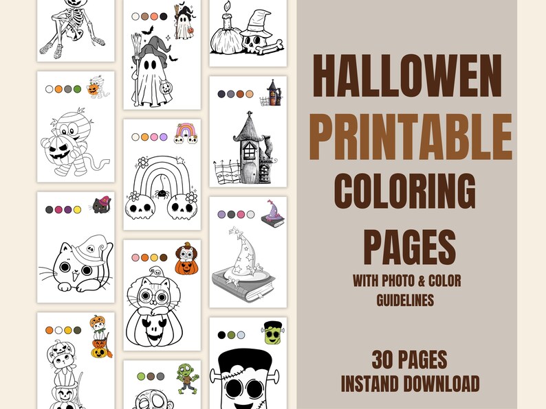 Halloween Printable Coloring Pages, Spooky Fun, DIY Art Activity, Kids ...