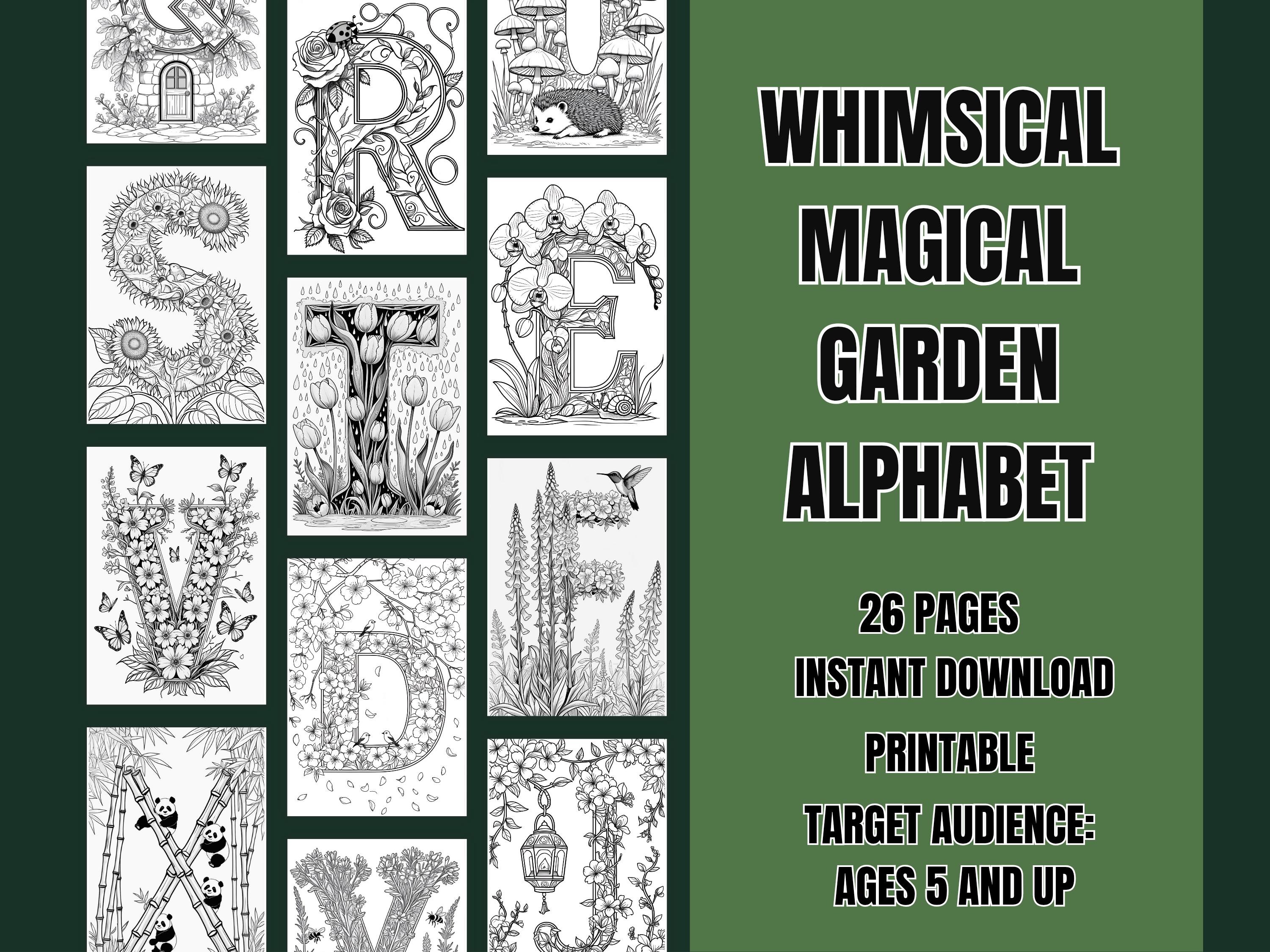 Magic Garden Lettering Whimsical Magical Garden Alphabet, Printable Coloring Book,(digital ...