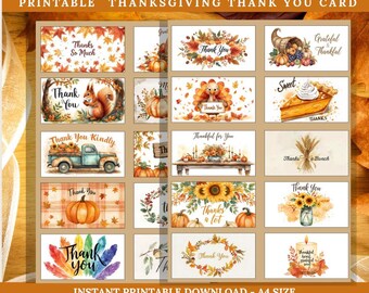 Autumn Watercolor Thanksgiving Thank You Card (Digital Download)