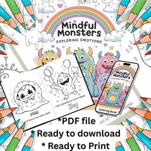 Mindful Monster Coloring Book, Kawaii Printable Pages, Cute Monsters, Relaxation Activity, DIY Art, Creative Therapy, For All Ages