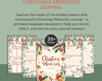 Christmas Memories Journal, Watercolor Holiday Keepsake, Printable Christmas Planner,Festive Memory Book (Digital Download)