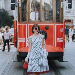 1950s Style Polka Dot Dress – Vintage Rockabilly Cocktail Dress