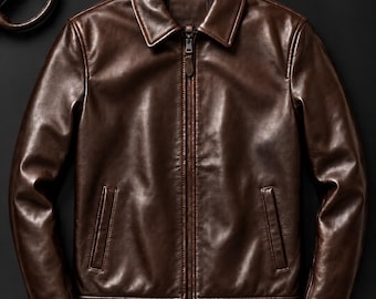 Men's Dark Brown Leather Jacket | Zip-Up, Classic and Timless Design | Vintage Style
