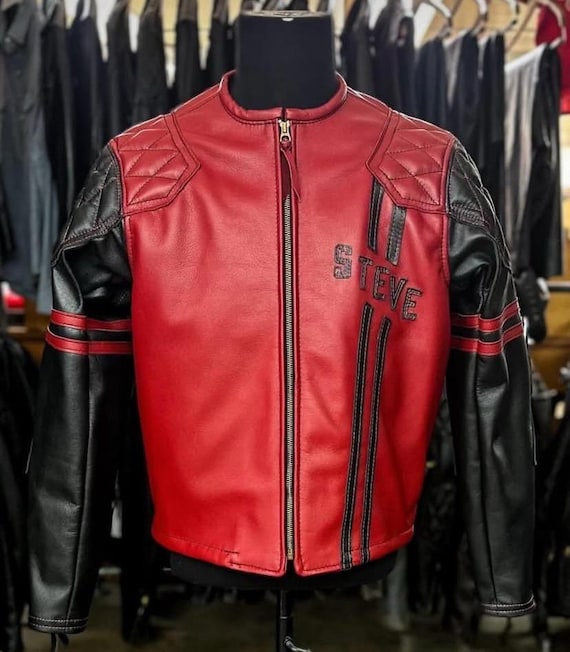 Red & Black Leather Motorcycle Jacket | Biker Style Jacket For Men |