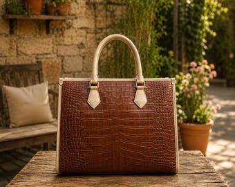 Luxury Crocodile-Embossed Leather Tote Bag