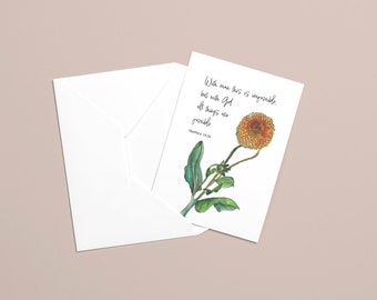 Watercolor Dahlia Flower Note Cards: Christian Bible Quote, Set of 6