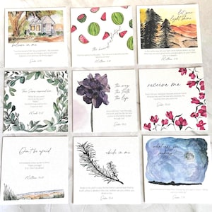 Several Memory Verse Scripture Cards displayed.