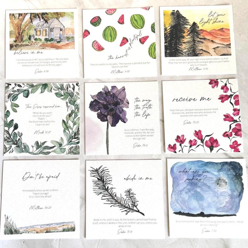 Several Memory Verse Scripture Cards displayed.