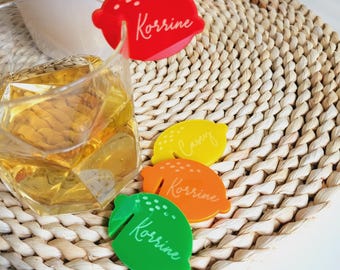 Limoncello spritz name place tags, Limoncello drink disc name tags, mirror acrylic glass tags personalized, acrylic cocktail marker, Wood