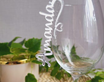Wedding place card, Personalized acrylic wedding place name,  Laser Cut Drink Markers, mirror acrylic tags, Custom Wedding Wine Glass Charms