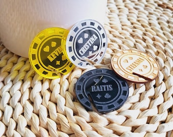 Casino chips drink markers, Poker wine charms, Custom casino party, Home poker party, Gold Silver Acrilyc Wood decoration, Personalized