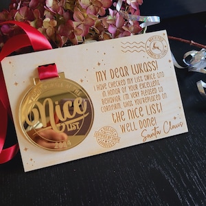 Enveloppe du père Noël, cadeau du père Noël aux enfants, médaille d'or aux enfants, message personnalisé du père Noël, cadeau de Noël, cadeau de Noël
