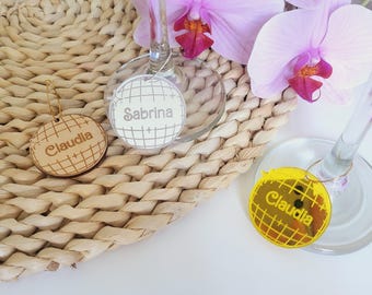Disco ball wine charm, Retro party decoration, Cocktail Drink Markers, Laser Cut Acrylic Place Cards, Hanging Drink Name Tags