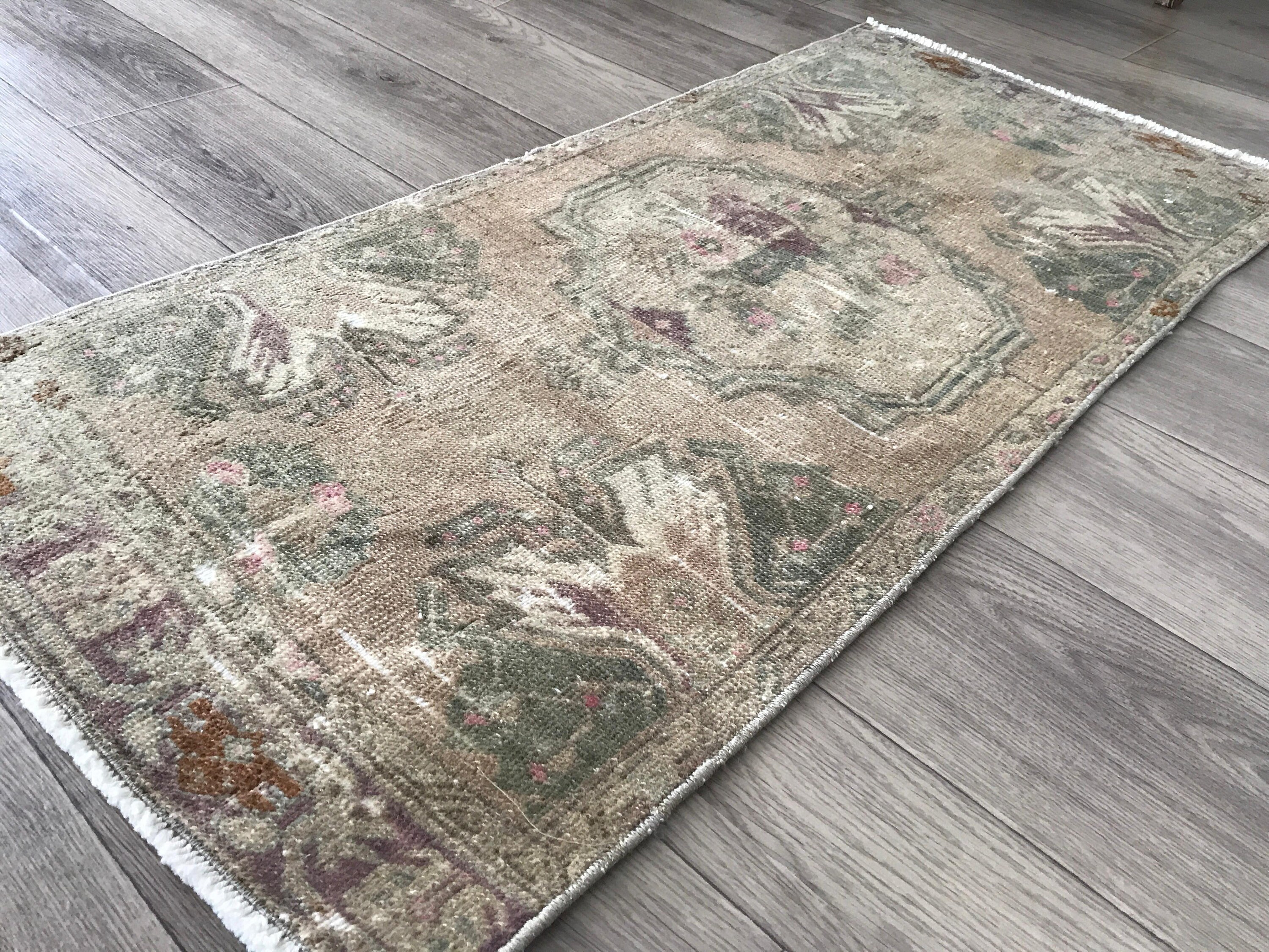 2x3 Handmade Beige Green Turkısh Rug, Anatolian Rug, 2x3 Unique Green