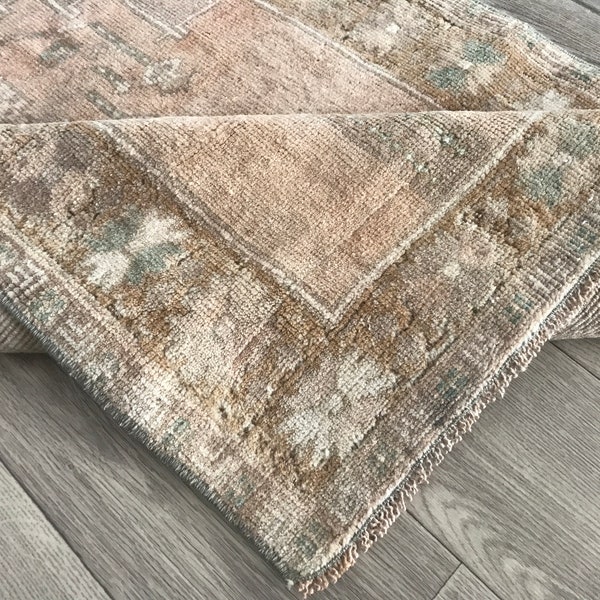 3x3 Square Brown Faded Red Turkish Small Rug, 3x3 Brown Red Vintage Rug, Oushak Kitchen Small Rug, Kids Office Rug, Home Decor, 2.6x3.4 Ft