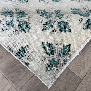 4x6 Beige Green Turkish Medium Rug, 4x6 Handmade Green Vintage Rug, Oushak Area Livingroom  Kitchen Office Kids Rug, Home Decor, 3.7x6.6 Ft