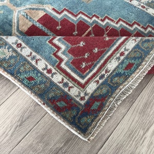2x4 Blue Red Turkish Small Rug, 2x4 Red Blue Vintage Rug, Oushak Entry Small Rug, 2x4 Rug, Bohemien Wool Rug, Anatolian Decor, 2.5x3.8 Ft