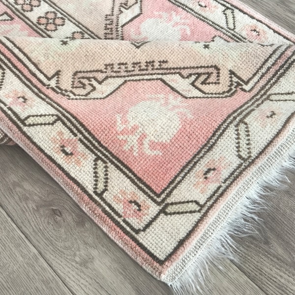 2.6x8.8 Ft, 3x9 Shades Pink White Oushak Runner, 3x9 Handmade Pink Turkish Runner, Vintage Office Hallway Runner, Entryway Rug, Home Decor