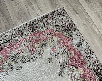 Handmade Turkish Oushak Rug: Pink, Beige & Brown Wool, 3.7x6.4 Ft