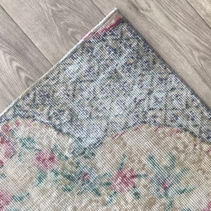 Tappeto turco piccolo beige rosa 3x5, tappeto vintage verde blu 3x5, tappeto piccolo soggiorno camera da letto Oushak, tappeto in lana boho, arredamento per la casa, 2,6x5,0 piedi