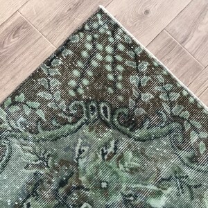 5.4x9.0 Green Oushak Rug: Vintage Turkish Wool Area Rug