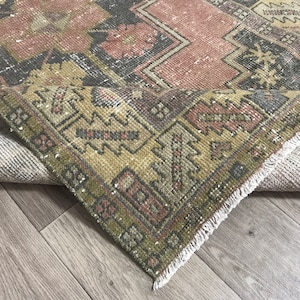 4x8 Nawy Blue Red Yellow Vintage Medium Rug, 4x8 Red Yellow Blue Oushak Rug, Turkish Livingroom Bedroom Office Rug, Home Decor, 4.3x8.0 Ft