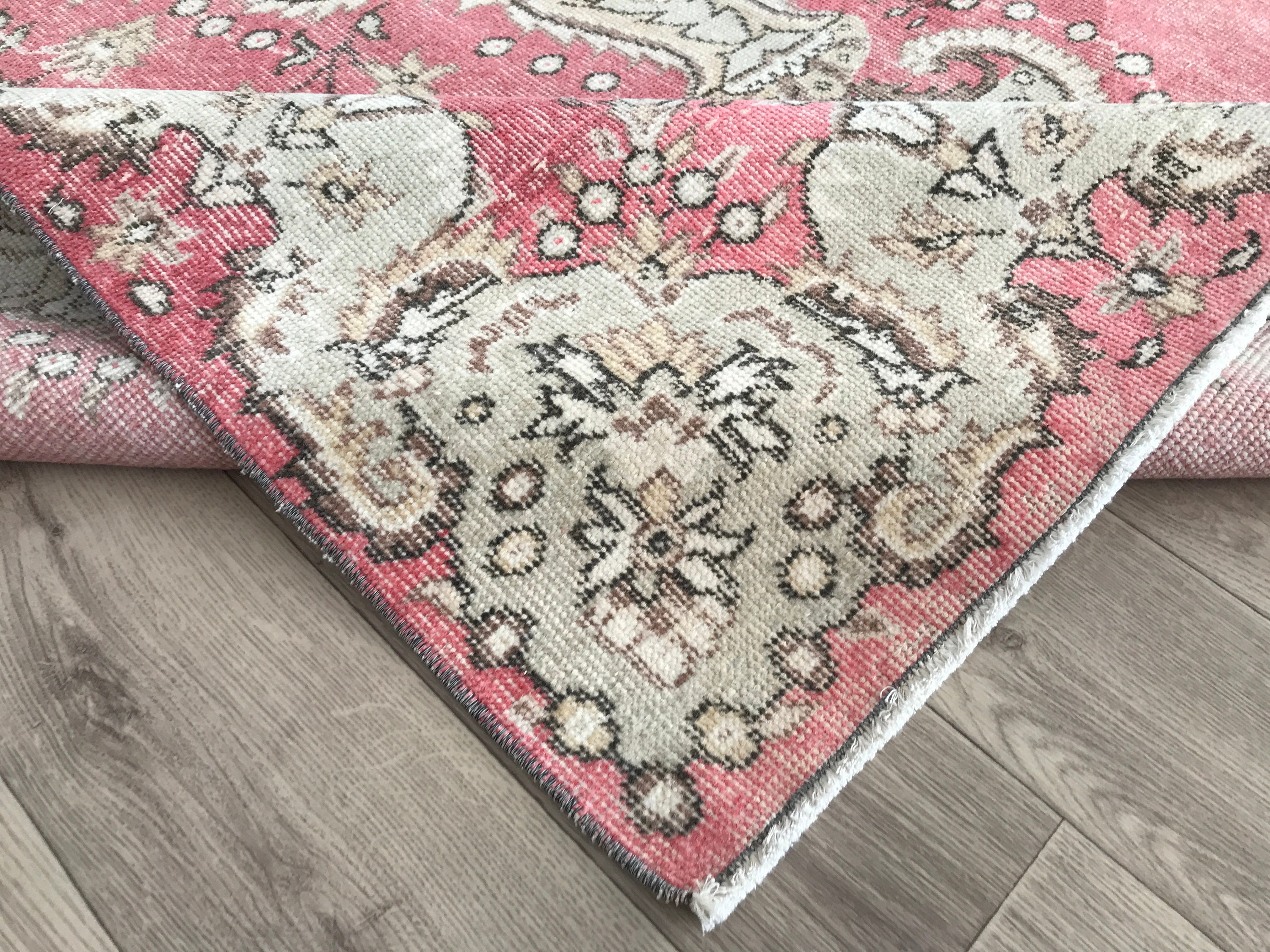 6x10 Vintage Turkish Oushak Rug: Pink, Beige & Green Wool - Etsy