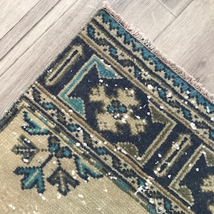 3x12 Beige Blue Green Turkish Runner Rug, 3x12 Blue Vintage Runner, Hallway Entryway Office Livingroom Runner Rug, Home Decor, 2.8x12.2 Ft
