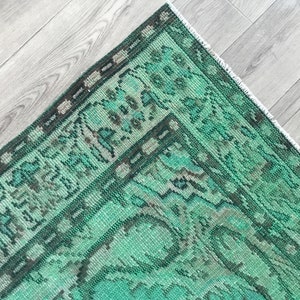 5x9 Vintage Turkish Oushak Rug: Green & Faded Red Boho Decor