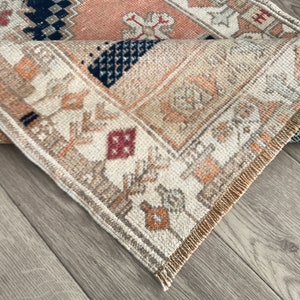 3x12 Faded Orange Blue Turkish Runner Rug, 3x12 Red Vintage Runner, Oushak Runner, Entryway Rug, Narrow Runner Rug, Home Decor, 2.5x11.7 Ft