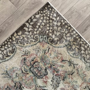 7x10 Beige Brown Turkish Rug, 7x10 Green Pink Motifs Vintage Rug, Oushak Livingroom Rug, Bedroom Kitchen Area Rug, Home Decor, 6.6x10.3 Ft