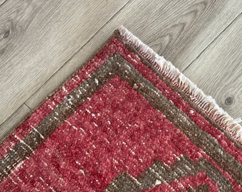Red Brown Vintage Turkish Rug: 2x4 Oushak Wool Doormat