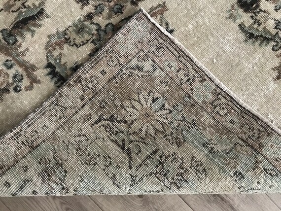 260x300 Beige Grüner Oushak Teppich: Türkischer Wollteppich