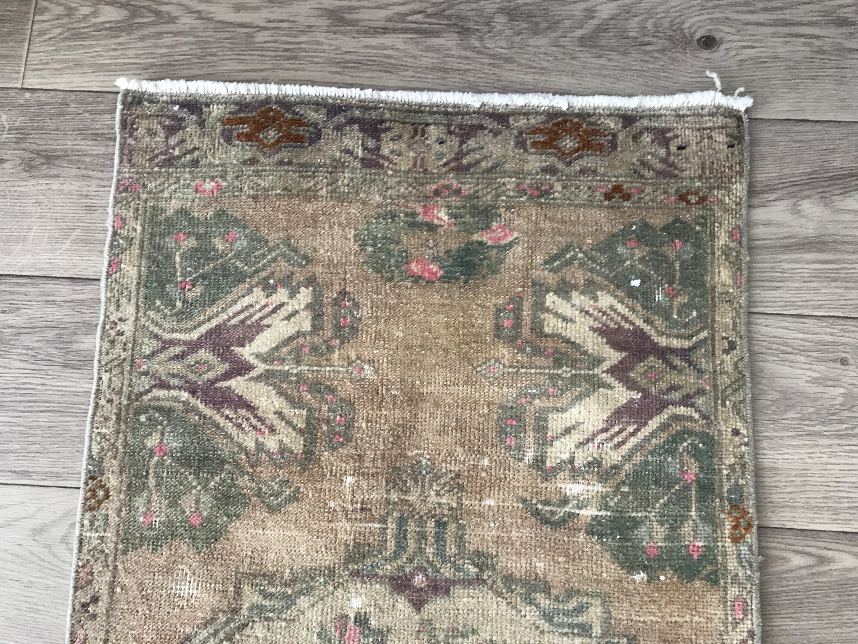 2x3 Handmade Beige Green Turkısh Rug, Anatolian Rug, 2x3 Unique Green