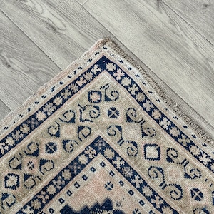 5x11 Pink Blue Beige Vintage Runner, 5x11 Turkish Runner, Oushak Dorm Bedroom Kitchen Livingroom Office Area Rug, Boho Decor, 5.1x10.6 ft
