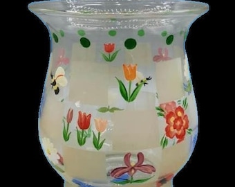 Hand Painted Glass Vase, Vintage Floral Vase, Spring Flower Decor, Colorful Home Accent, Cottage Core Gift, Unique Handmade Glass Art