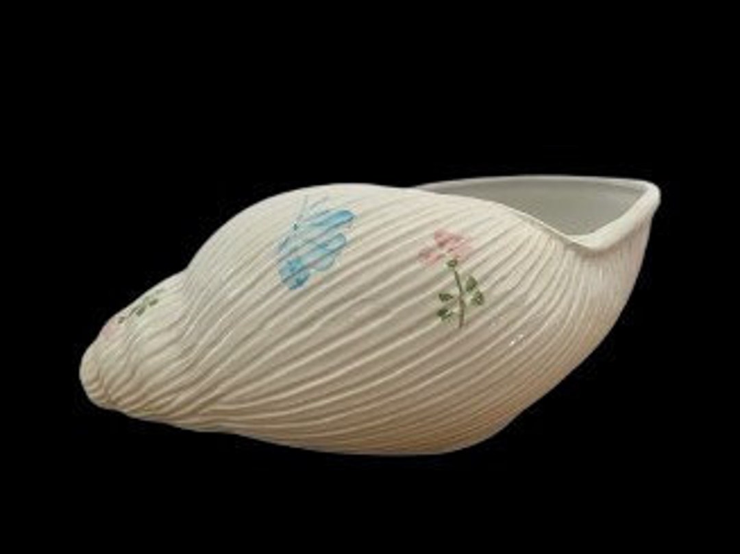 Vintage White Shell Vase Planter, Made in Italy, Coastal Home Decor ...