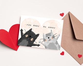 Postcard with cats 10 x 15 cm, cute animals, illustration, greeting card Valentine's Day gift