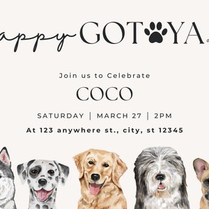 Invitation d'anniversaire de chien Happy Got-Ya Day, invitation à une fête, Gotcha Day, sauvetage et adoption de chien, téléchargement numérique, carte imprimable